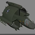 Green Military Helicopter With US Air Force Star Insignia And Missiles