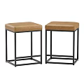 Modern Set of Two Brown Faux Leather Bar Stools with Sturdy Black Metal Frame