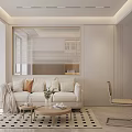 Modern Living Dining Room Interior With White Cabinets TV Wall And Dining Table 3d model