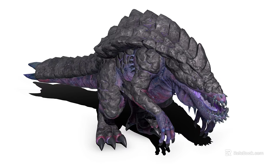 Mythical Fantasy Monster with Gray Scales Purple Details Sharp Claws and Ferocious Teeth 3d model 