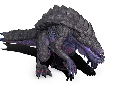 Mythical Fantasy Monster with Gray Scales Purple Details Sharp Claws and Ferocious Teeth 3d model
