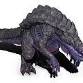 Mythical Fantasy Monster with Gray Scales Purple Details Sharp Claws and Ferocious Teeth