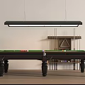 Modern Billiard Entertainment Table With Green Felt Top Hanging Lighting Cue Rack And Balls
