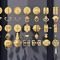 Golden Door Handles With Various Traditional Designs Displayed On Black Background