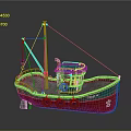 Green And Red Water Transport Boat With Lifebuoy Crane Deck Tires Marked 708