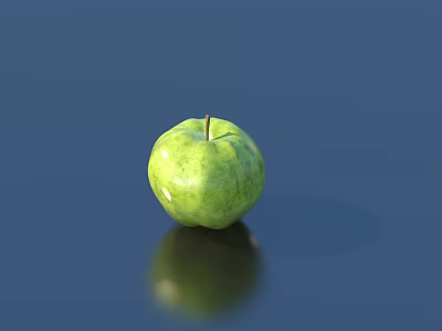 Fresh Green Apple Fruit With Shiny Surface On Dark Reflective Background 3d model