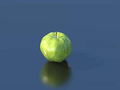 Fresh Green Apple Fruit With Shiny Surface On Dark Reflective Background 3d model Fresh Green Apple Fruit With Shiny Surface On Dark Reflective Background 3d model