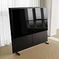 Black Modern TV on Wooden Stand in Contemporary Living Room Interior