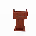 Functional Wooden Desk With Mahogany Finish Multi Tiered Design And Stable Base For Public Speaking