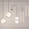 Stylish Modern Chandeliers With Spherical Globes Cylindrical Tubes And Gold Frames 3d model