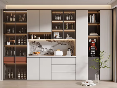 Stylish Modern Wine Cabinet With Display Shelves Wine Bottles And LED Lighting 3d model