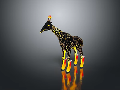 Futuristic Game Movie Character Giraffe With Black Yellow Patterns Flaming Horns And Flaming Legs 3d model