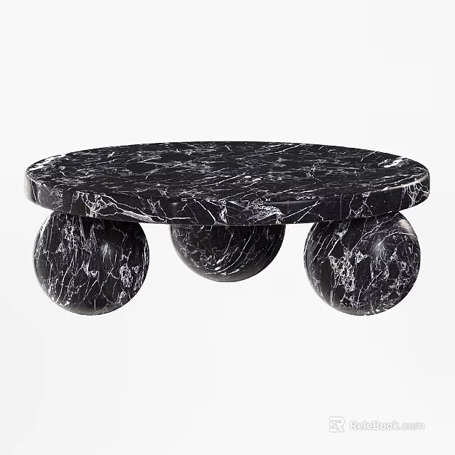 Modern Black Marble Dining Table With Oval Top And Spherical Legs Design 3d model 