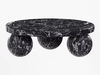Modern Black Marble Dining Table With Oval Top And Spherical Legs Design 3d model