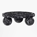 Modern Black Marble Dining Table With Oval Top And Spherical Legs Design 3d model