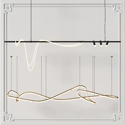 Modern Curved Chandelier With Wavy LED Light Fixture And Metal Frame 3d model