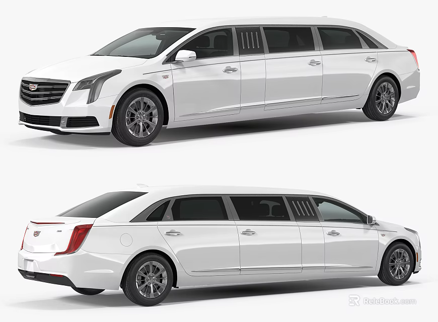 White Cadillac Limousine Car With Extended Body And Modern Exterior Design 3d model 