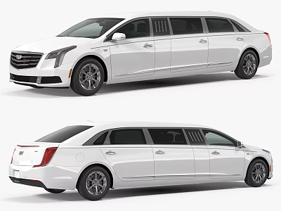 White Cadillac Limousine Car With Extended Body And Modern Exterior Design 3d model