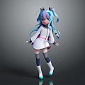Anime Girl Character With Long Blue Hair And White Dress Crown Accessory Standing Pose