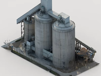Industrial Concrete Silos Structure With Conveyor Belts And Machinery Equipment 3d model