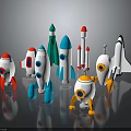 Colorful Space Rocket Models With Various Designs And Shapes For Aerospace 3d model