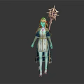 Fantasy Female Mage Character In Blue And White Outfit With Star Shaped Staff