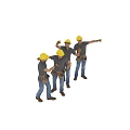 Workers In Yellow Hard Hats Gray Shirts Blue Jeans With Tool Belts In Various Poses