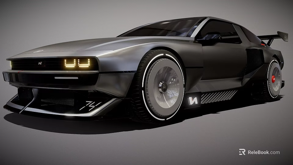 Black Modern Sports Car With LED Headlights Large Alloy Wheels And N Logo 3d model 