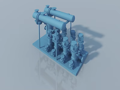 Blue 3D Model of Swing Door with Pipes Valves and Base Structure 3d model