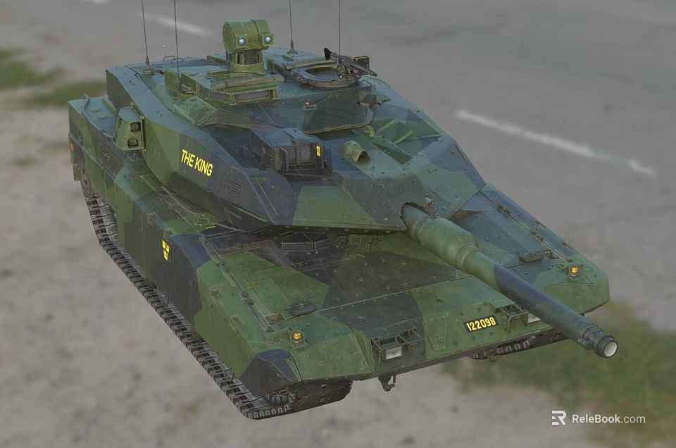 Modern Military Tank With Camouflage Paint Cannon Turret Tracks And Serial Number 3d model 