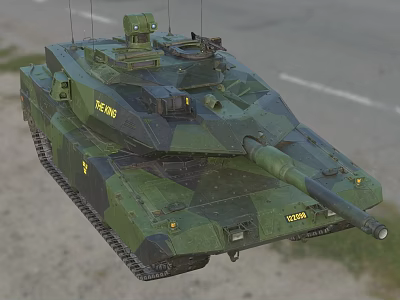 Modern Military Tank With Camouflage Paint Cannon Turret Tracks And Serial Number 3d model