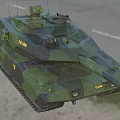 Modern Military Tank With Camouflage Paint Cannon Turret Tracks And Serial Number