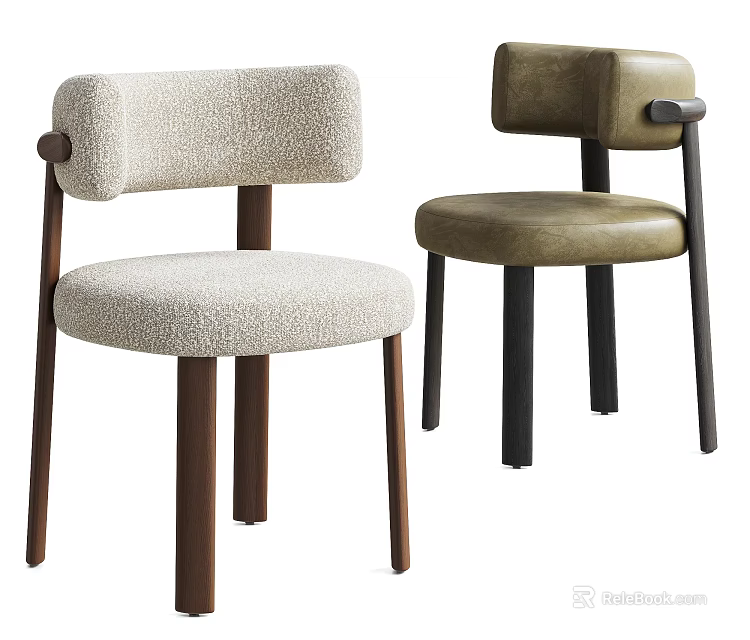 Modern Single Chairs With Curved Backrest Beige Fabric And Brown Leather Design 3d model 