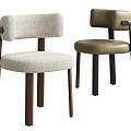 Modern Single Chairs With Curved Backrest Beige Fabric And Brown Leather Design