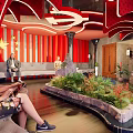 Traditional Cultural Center Interior With Wooden Floors Wall Decorations And Chinese Inscriptions