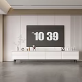 Modern TV Wall Design with White Cabinet Decorations and Wooden Panels
