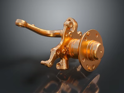 Glossy Golden Metal Mechanical Component Featuring Lever And Circular Base Structure 3d model