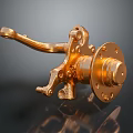 Glossy Golden Metal Mechanical Component Featuring Lever And Circular Base Structure 3d model