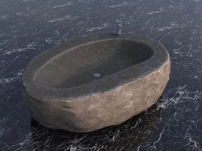 Handcrafted Natural Stone Bathtub With Rough Texture On Polished Marble Surface 3d model