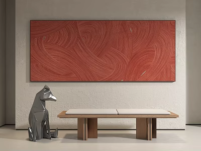Large Red Abstract Painting With Wavy Textures In Modern Interior 3d model Large Red Abstract Painting With Wavy Textures In Modern Interior 3d model
