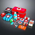Essential Emergency First Aid Equipment With Kits Bandages And Medicine Bottles