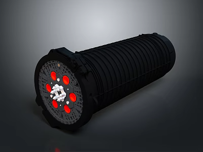 Black Cylindrical Device With Red Lights And White Central Structure Design 3d model