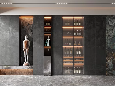 Modern Wine Cabinet Design With Glass Doors And LED Lighting For Bottle Storage 3d model