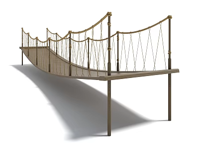 Wooden Footbridge With Rope Railings And Scenic Outdoor Design Structure 3d model