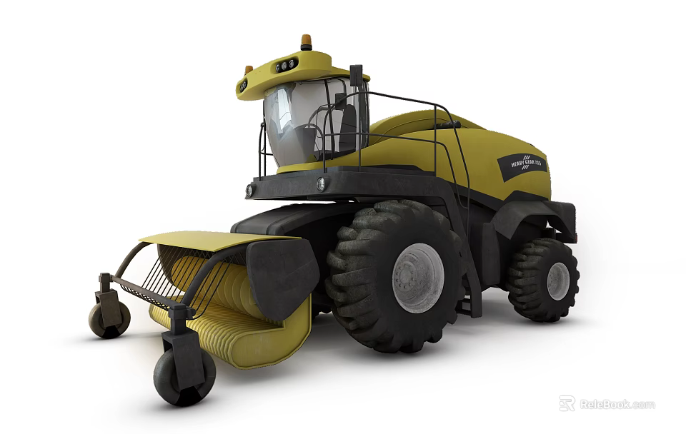 Yellow Combine Harvester For Agricultural Harvesting With Large Tires And Cutting Attachment 3d model 