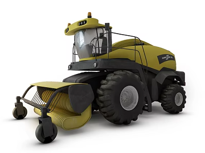 Yellow Combine Harvester For Agricultural Harvesting With Large Tires And Cutting Attachment 3d model