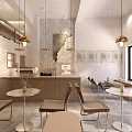 Minimalist Bubble Tea Shop Interior With Wooden Tables Hanging Lamps And Menu Wall Plants