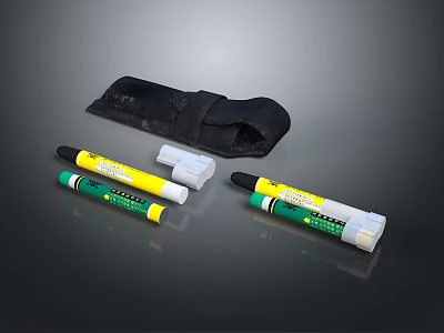 Medical Devices Featuring Pen Shaped Tools in Yellow Green White and Black Protective Pouch 3d model