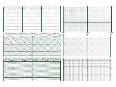 Barbed wire iron fence 3d model