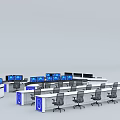 Ergonomic Modern Office Desks With Multiple Monitors Chairs And Blue Accents